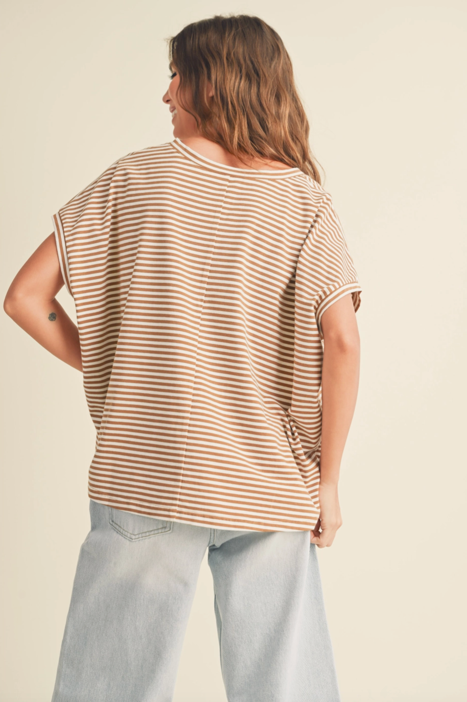 Brown & White Striped Boxy Short Sleeve Top