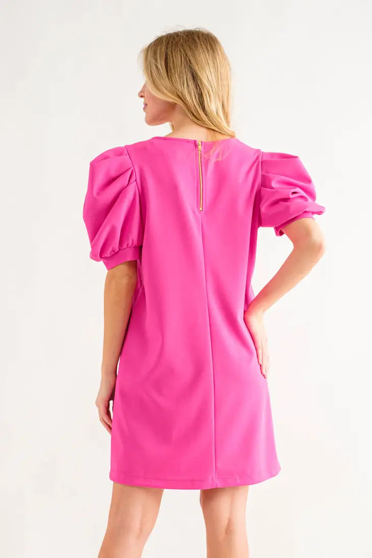 Balloon Short Sleeve Mini Dress In Pink