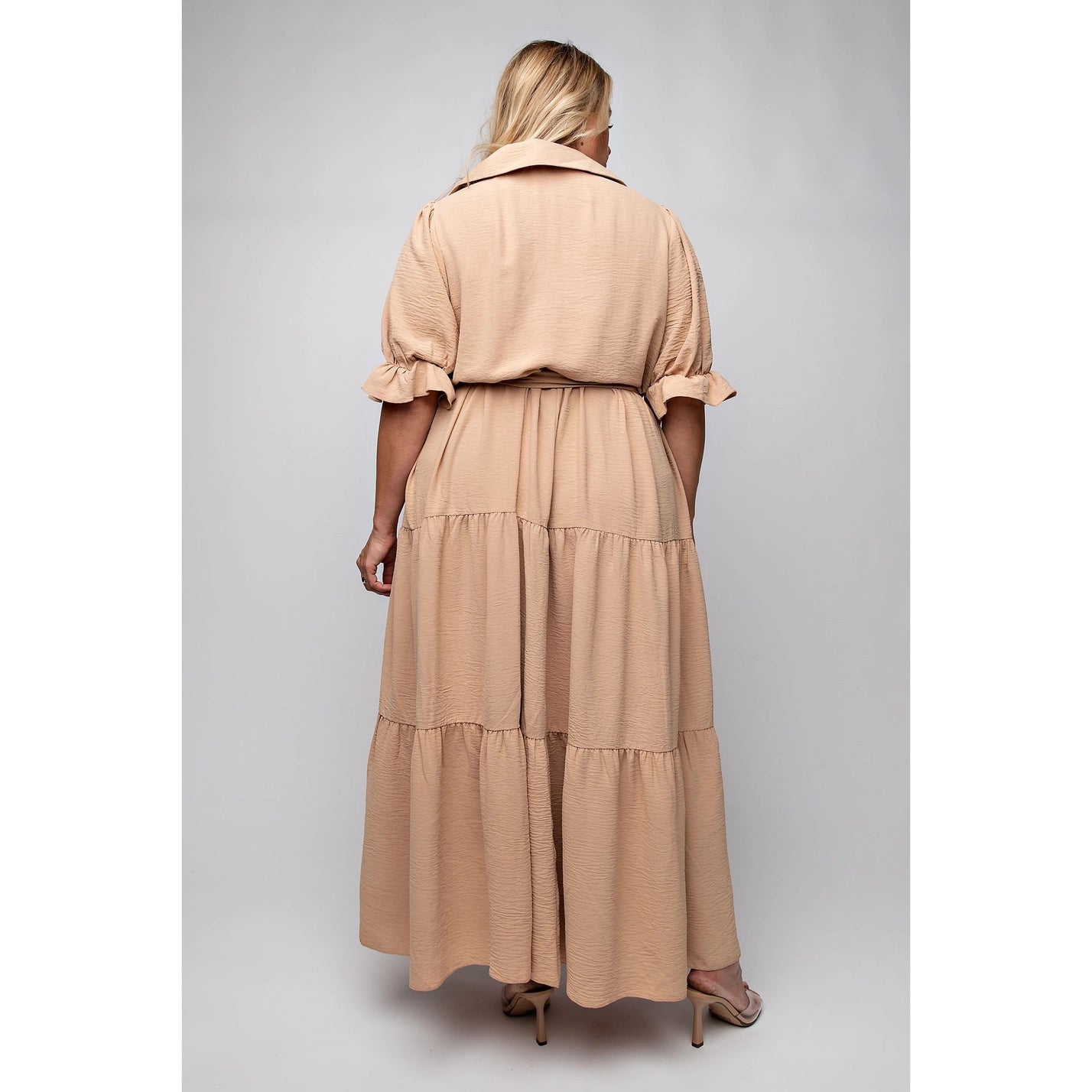 Plus Size Button Down Maxi Shirt Dress In Taupe