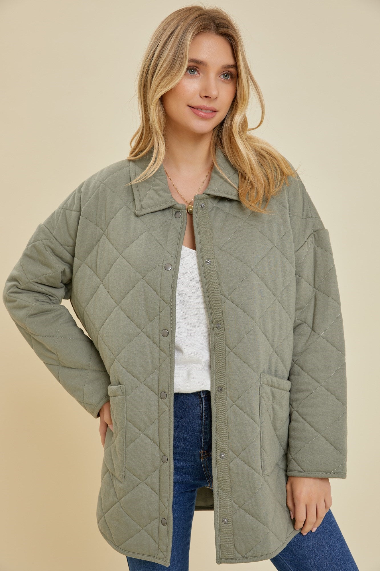 Diamond Quilted Jacket In Olive