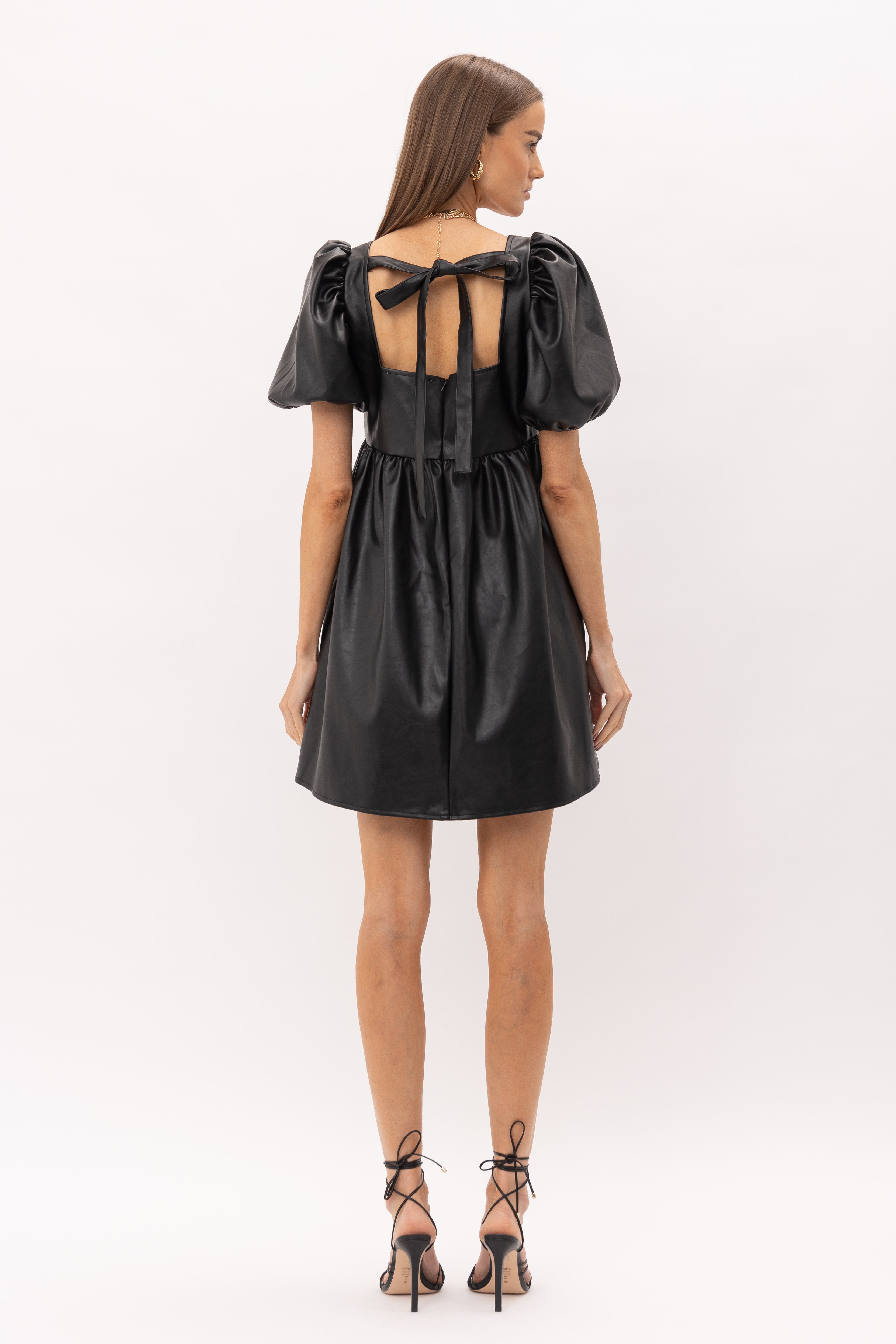 Puff Sleeve Mini Dress In Black