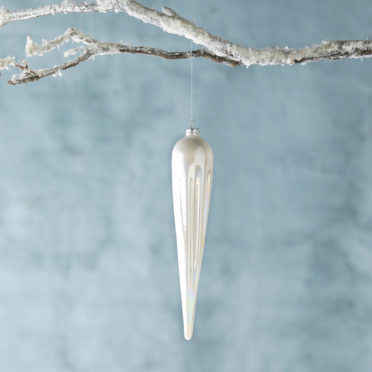 Frosty Pearl Glass Icicle Ornament 10 in.