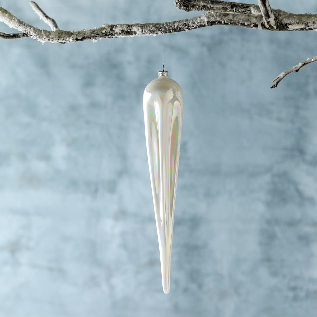 Frosty Pearl Glass Icicle Ornament 14 in.