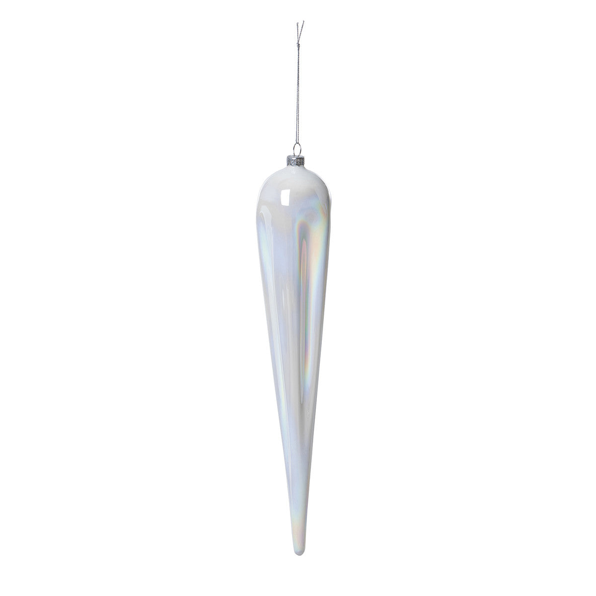 Frosty Pearl Glass Icicle Ornament 14 in.