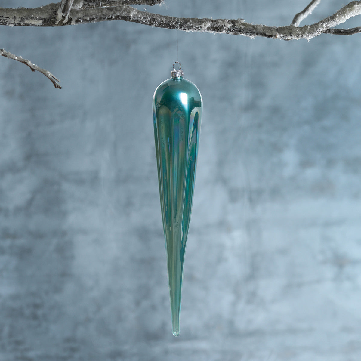 Frosty Blue Glass Icicle Ornament 14 in.