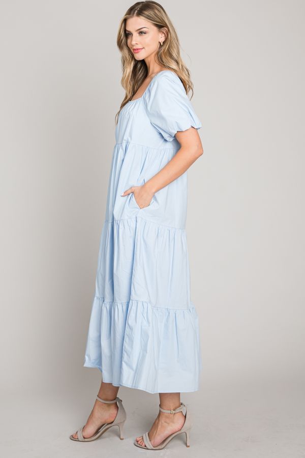 Baby Blue Puff Sleeve Maxi Dress