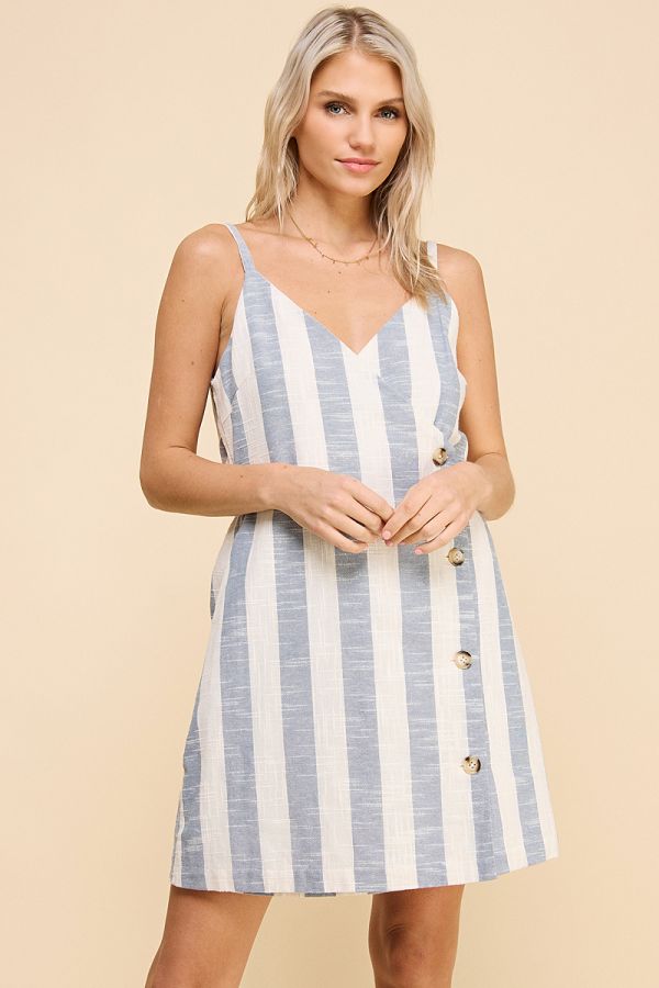 Blue & White Striped Linen Cami Dress