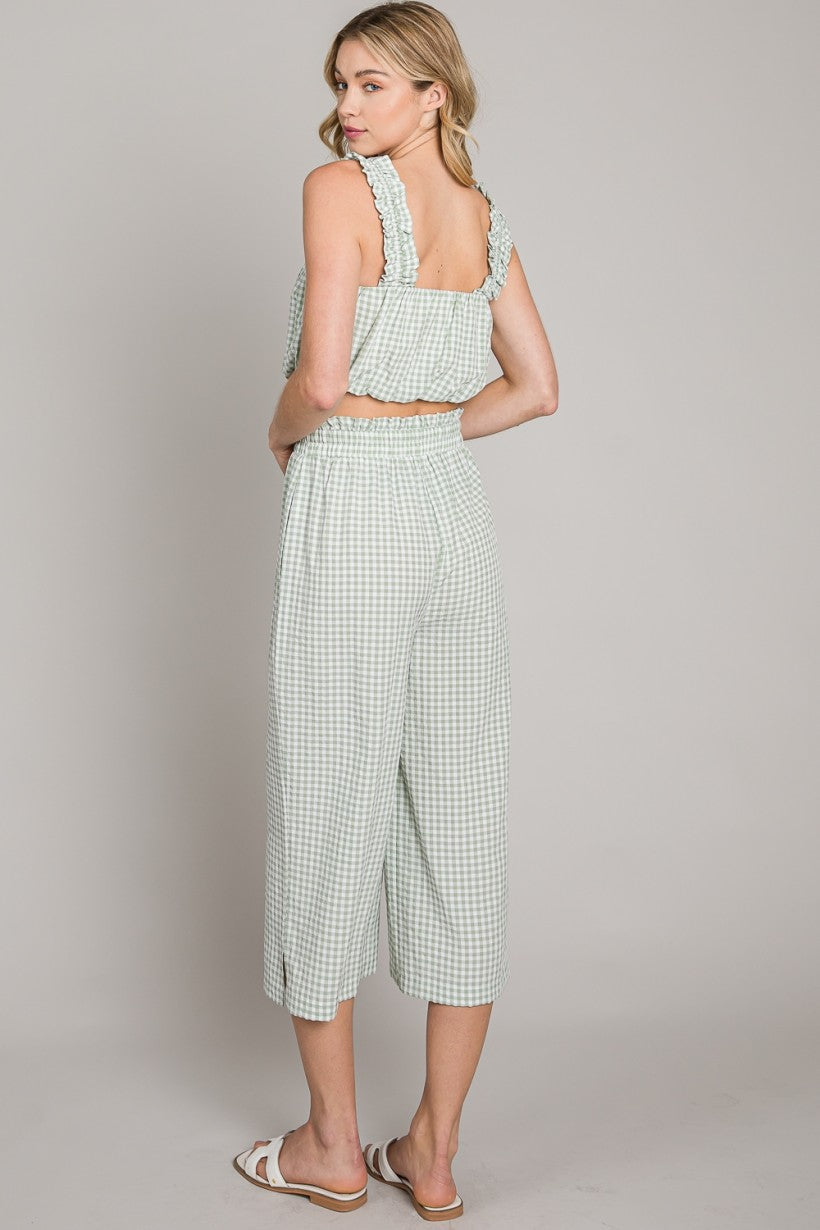 Gingham Cropped Pants In Sage
