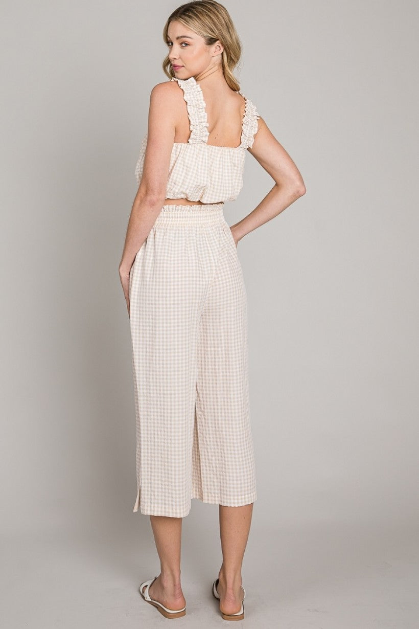 Gingham Cropped Pants In Beige
