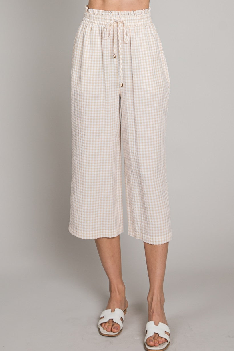 Gingham Cropped Pants In Beige