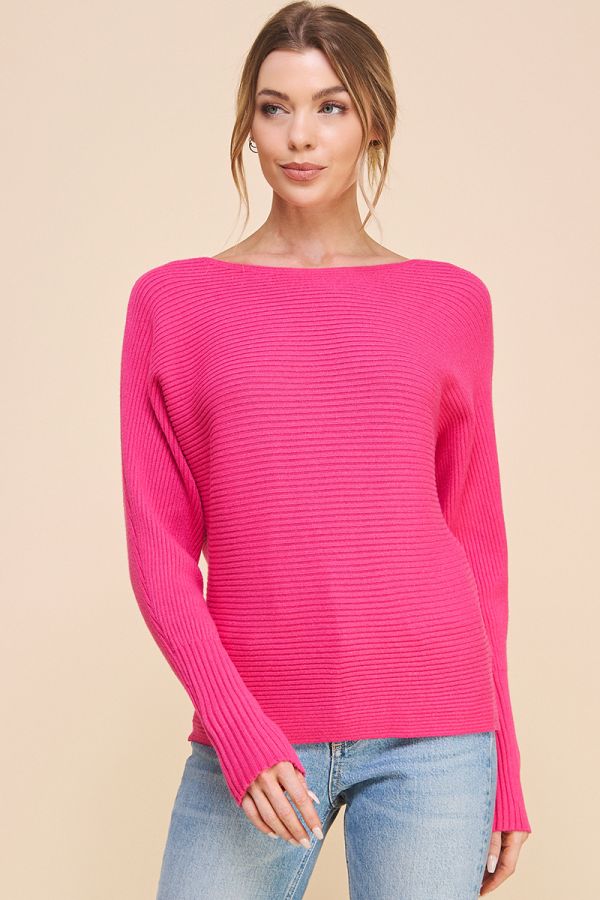 Plus Size Soft Ribbed Fine Gauge Pullover Sweater in Fuschia