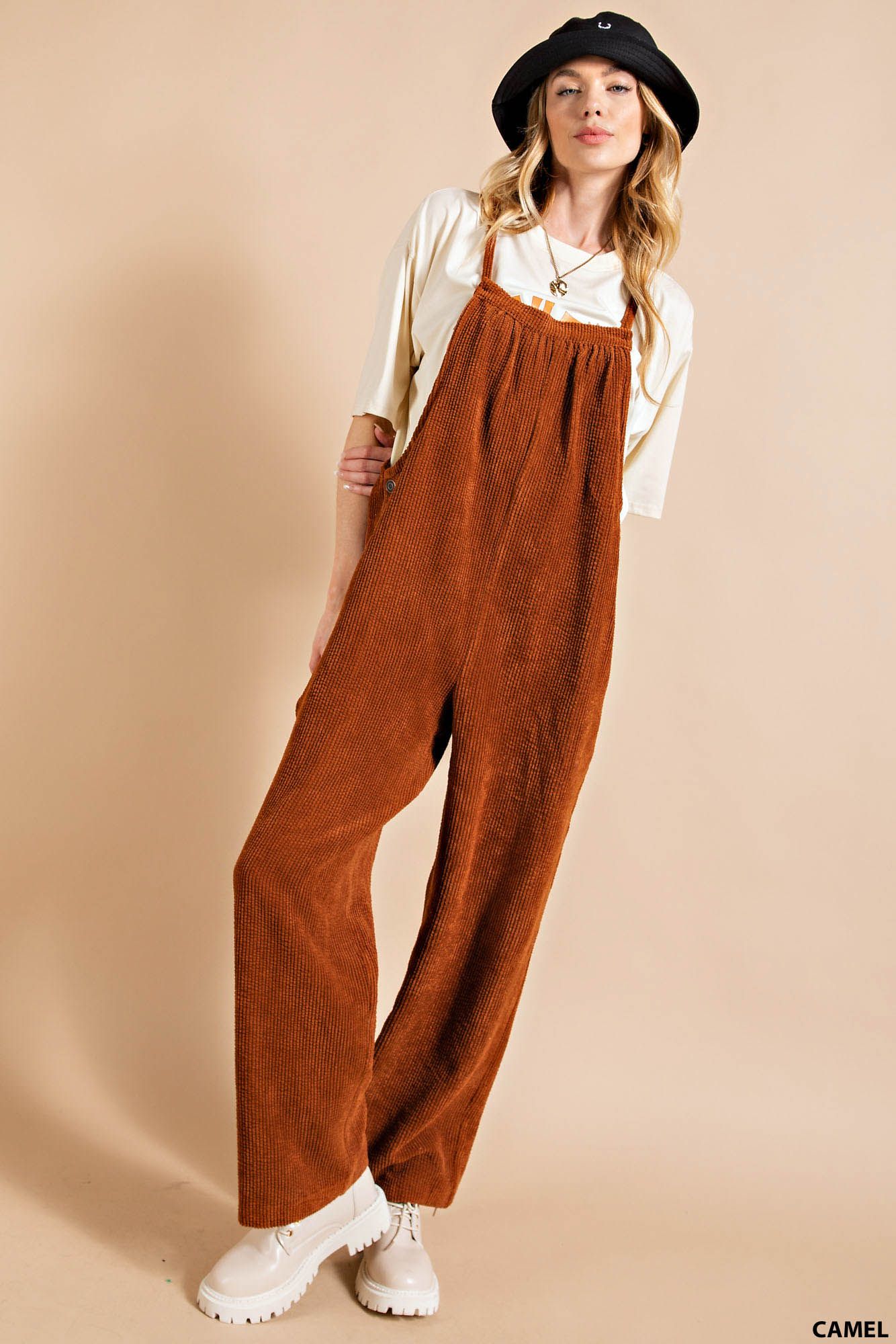 Soft Corduroy Overalls In Camel