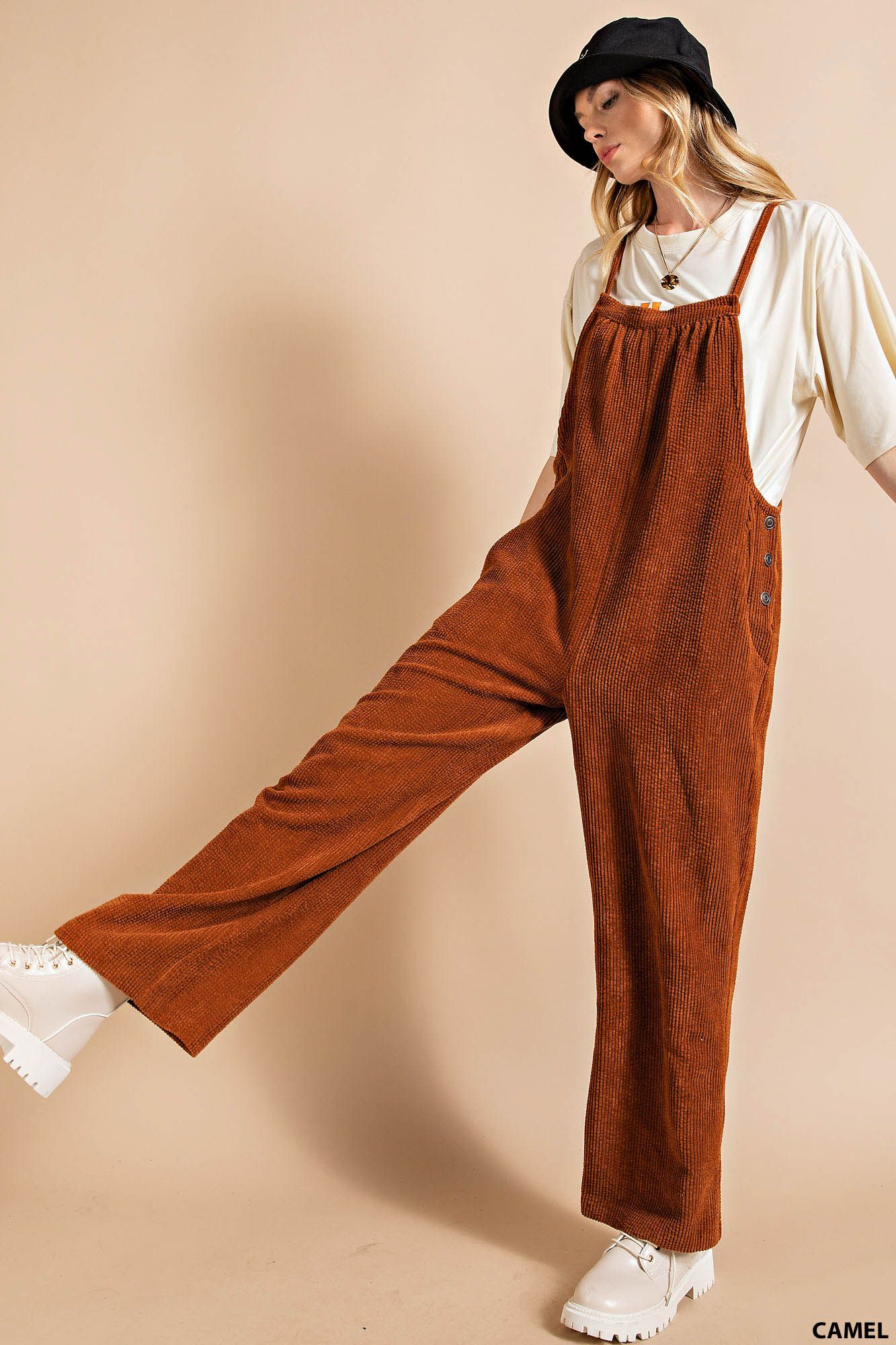 Soft Corduroy Overalls In Camel
