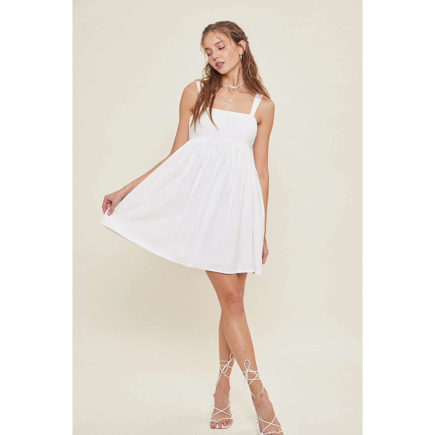 Square Neck Mini Dress In White