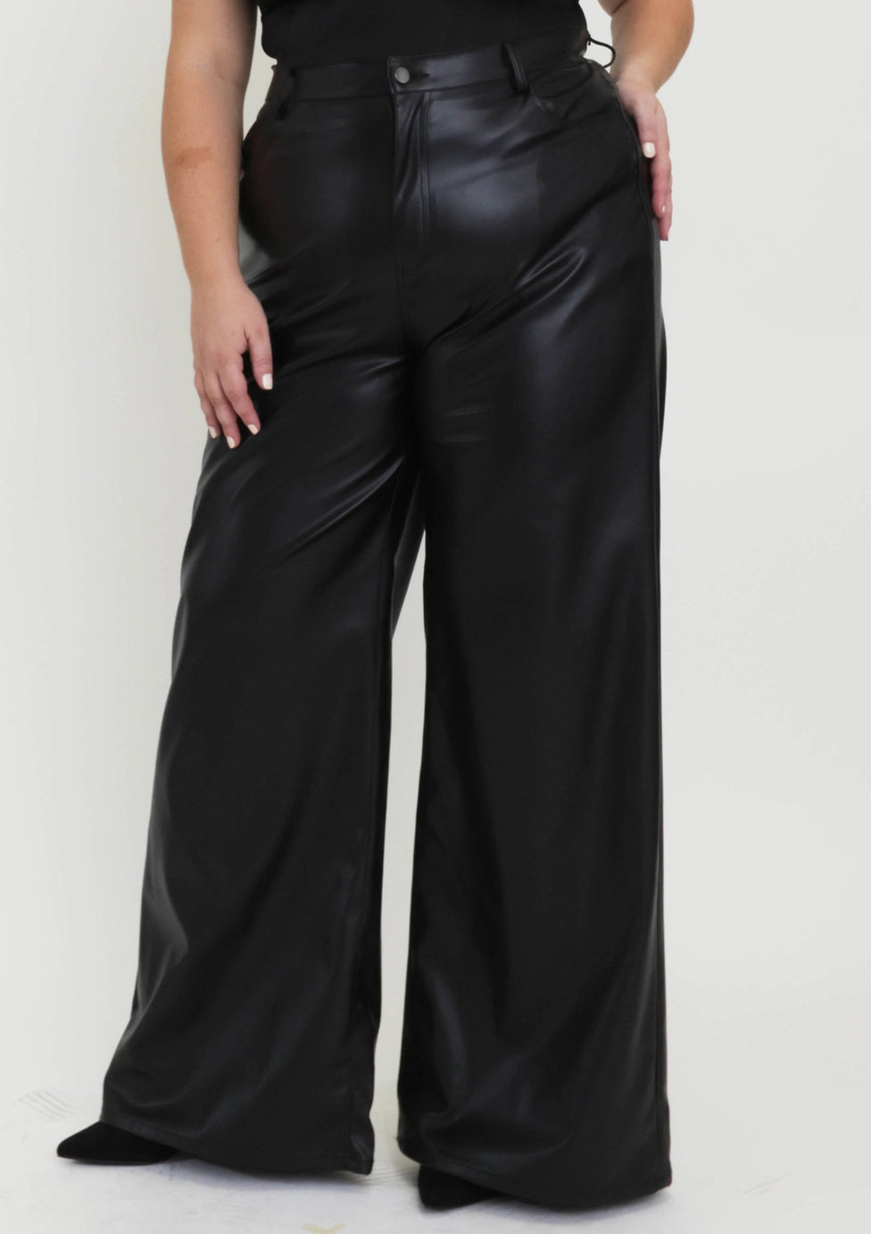 Plus Faux Leather Pants In Black