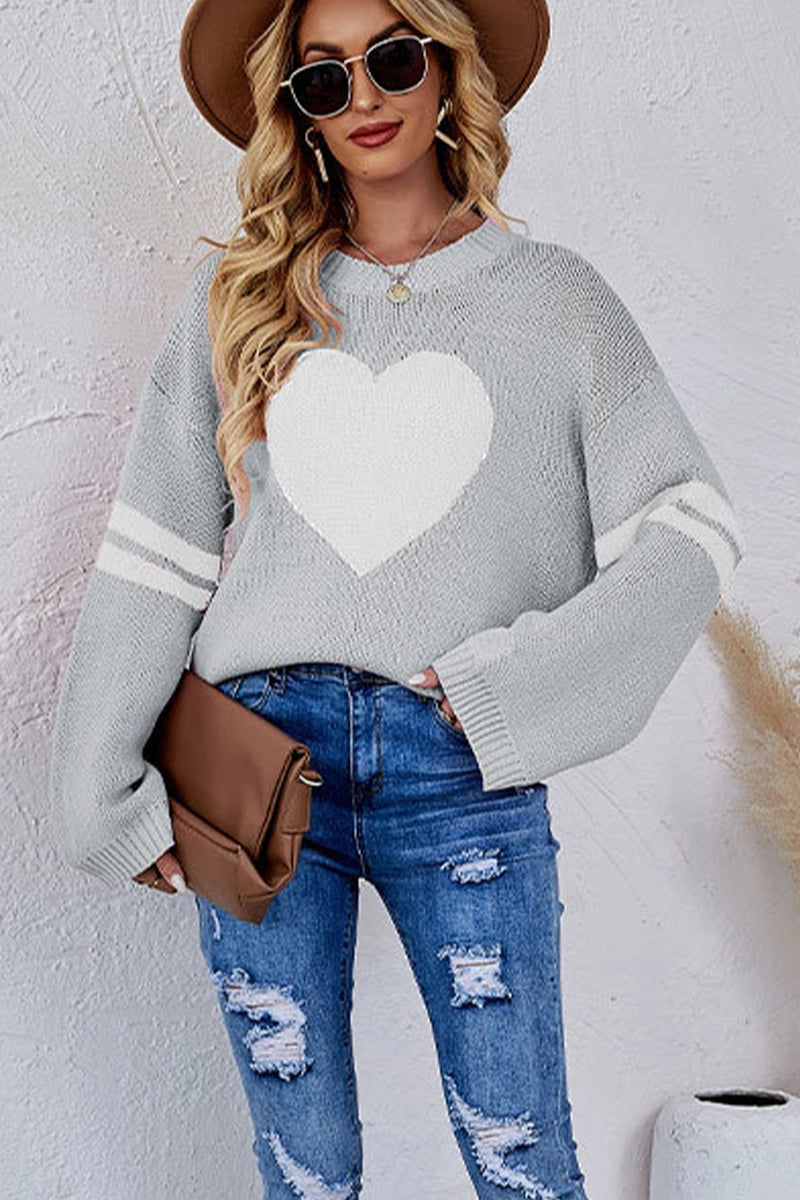 Heart Pullover In Grey & White