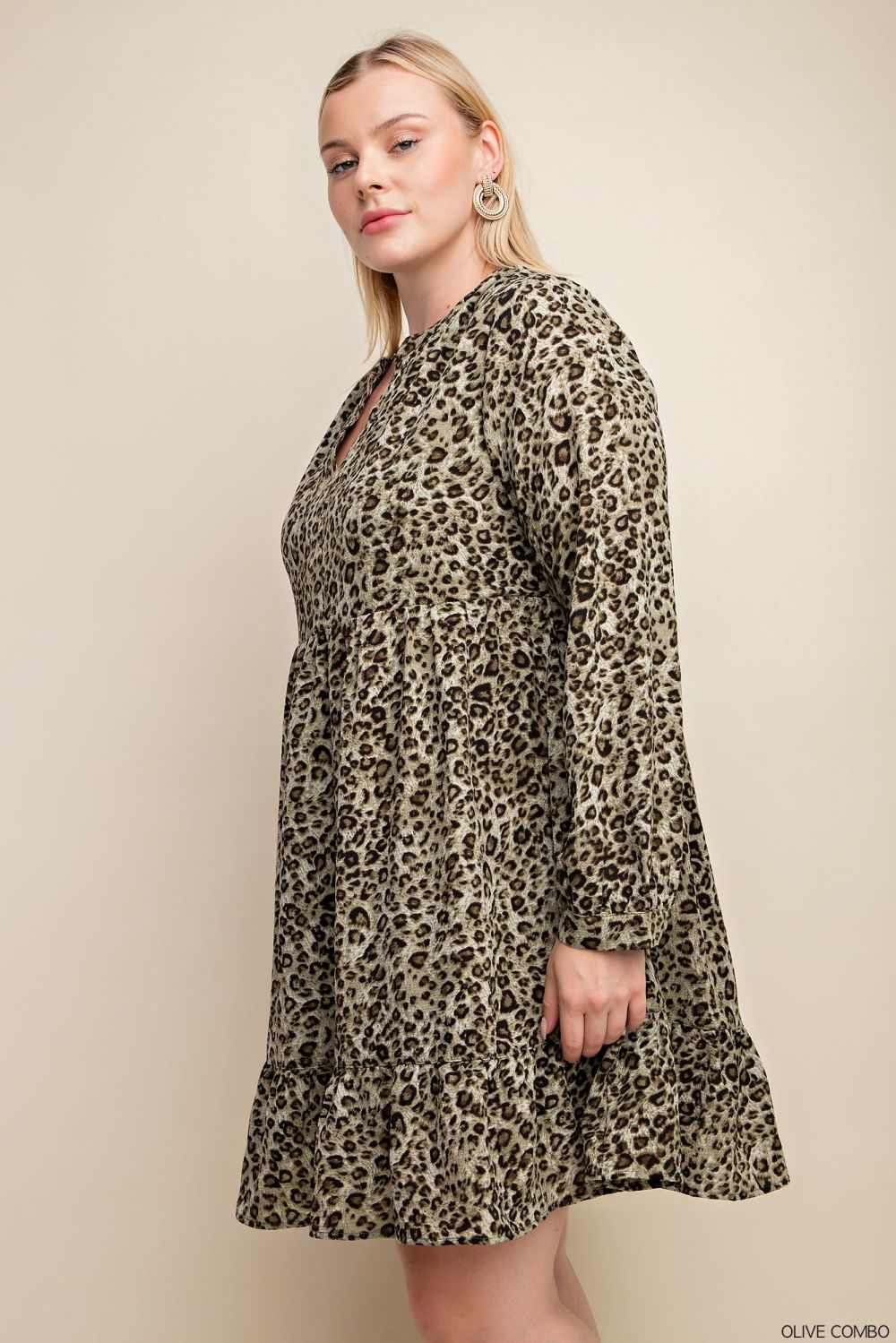 Plus Leopard Print V-Neck Dress