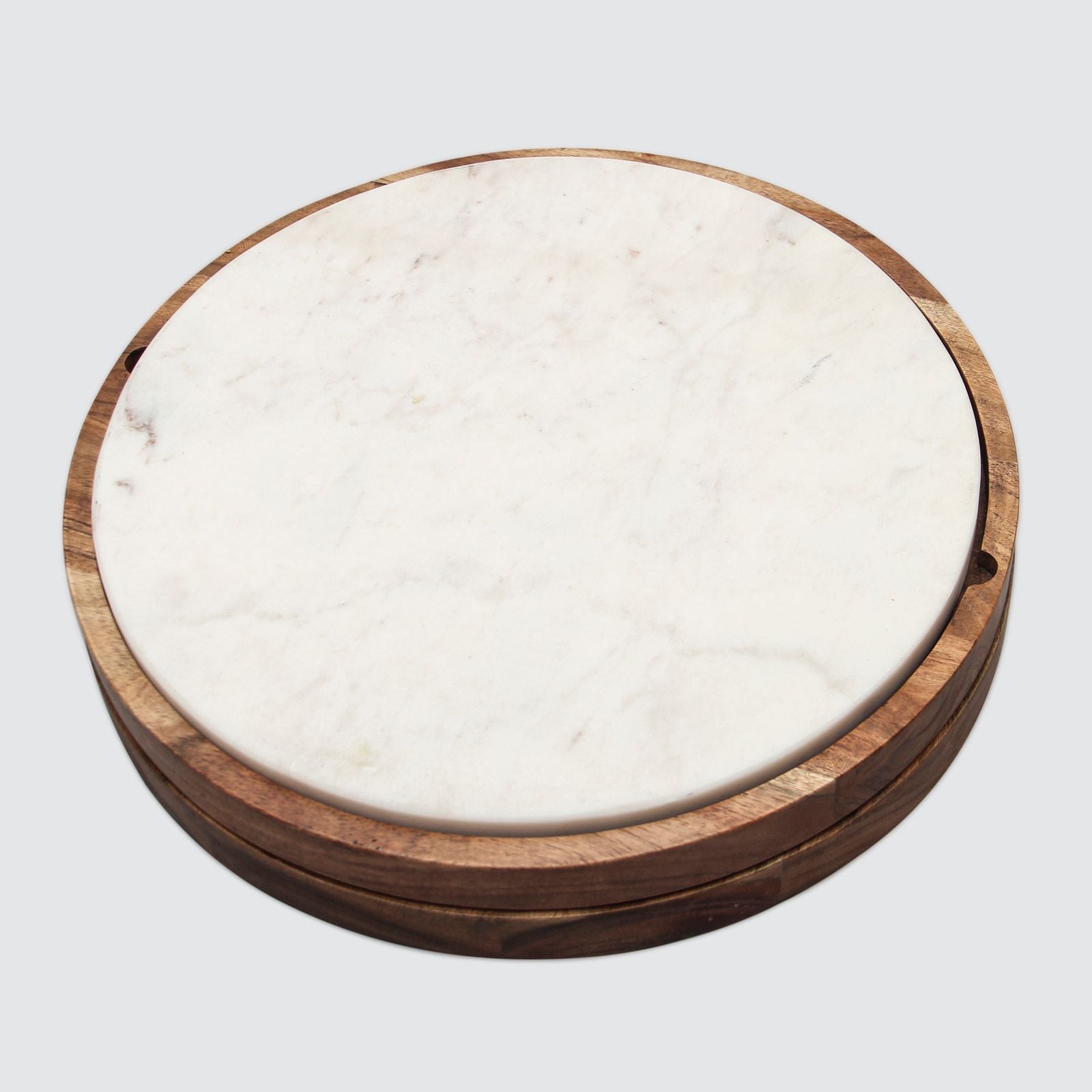 Round Marble & Wood Cheese Knife Storage Set
