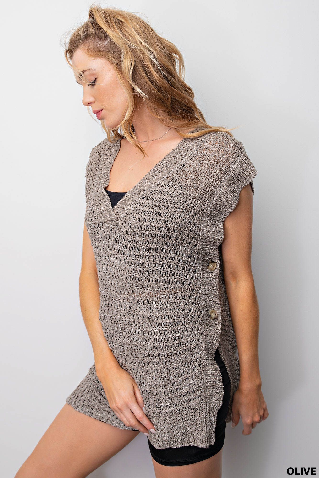 Crochet Sweater Vest in Olive