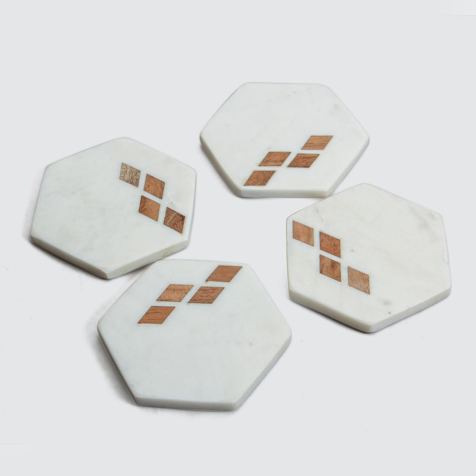 Hexagon Wooden Inlay Coasters-set of 4